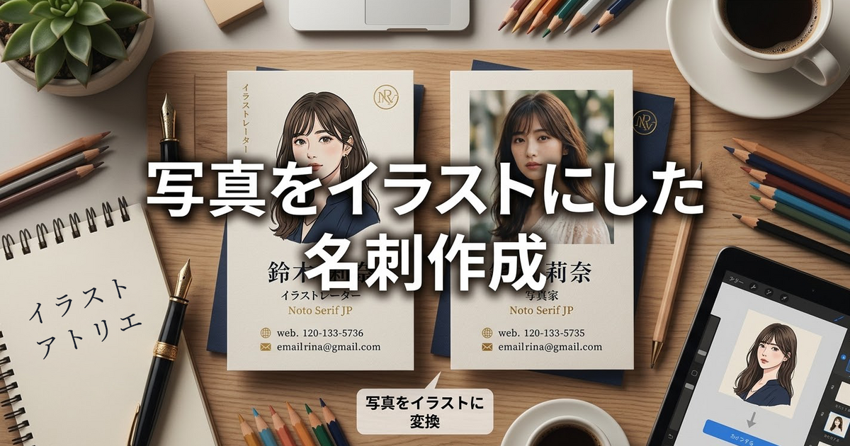 写真をイラストにした名刺作成