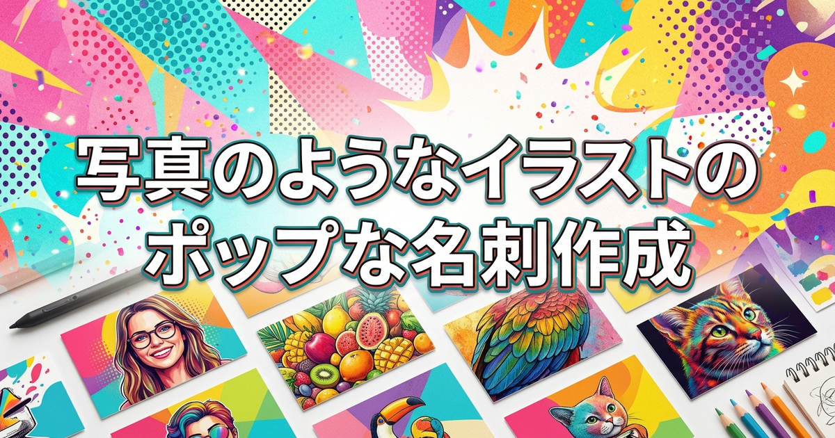 写真のようなイラストのポップな名刺作成