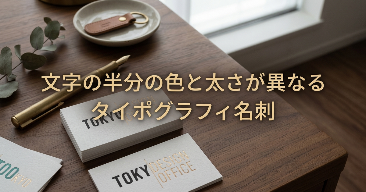 文字の半分の色と太さが異なるタイポグラフィ名刺
