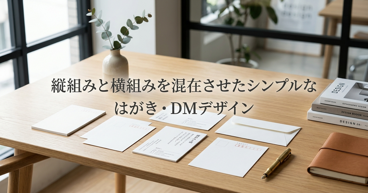 縦組みと横組みを混在させたシンプルなはがき・DMデザイン