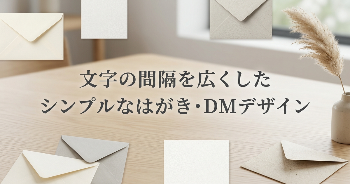 文字の間隔を広くしたシンプルなはがき・DMデザイン