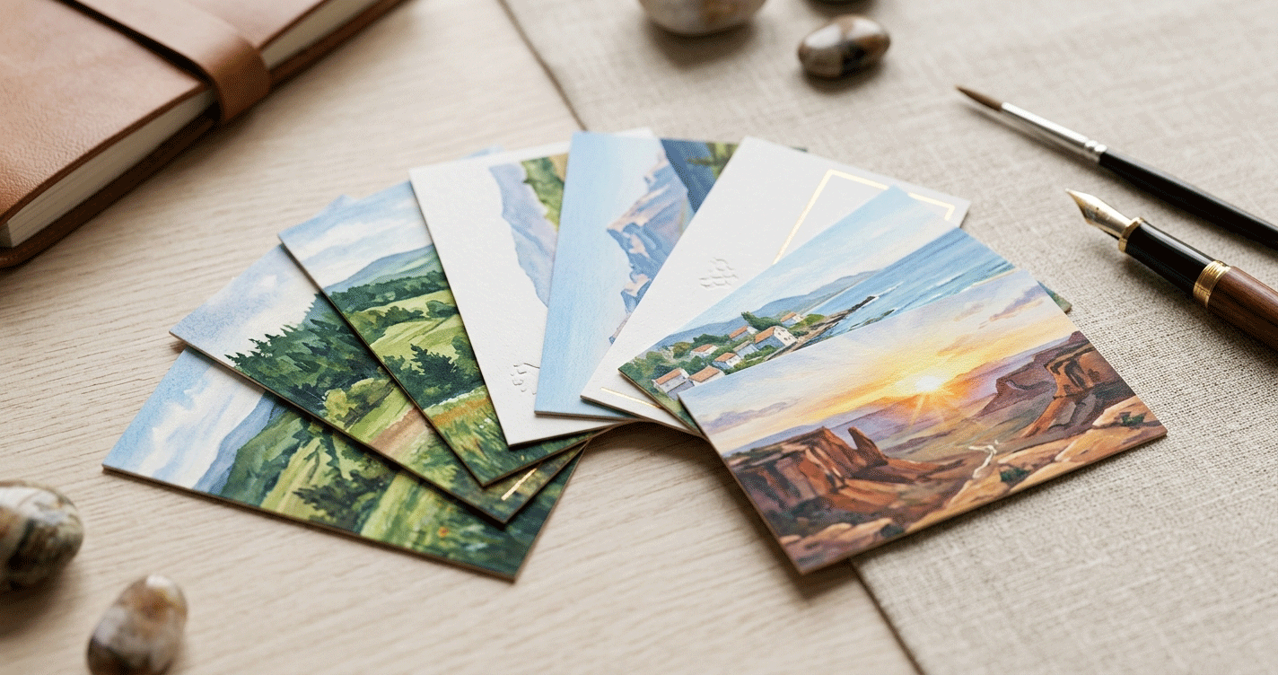 風景画の様なアート名刺作成