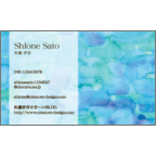 ワタナベの作品発表：名刺の作成と印刷：水彩アジサイブルー